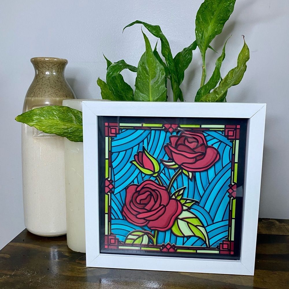 3D Roses Stained Glass Shadowbox